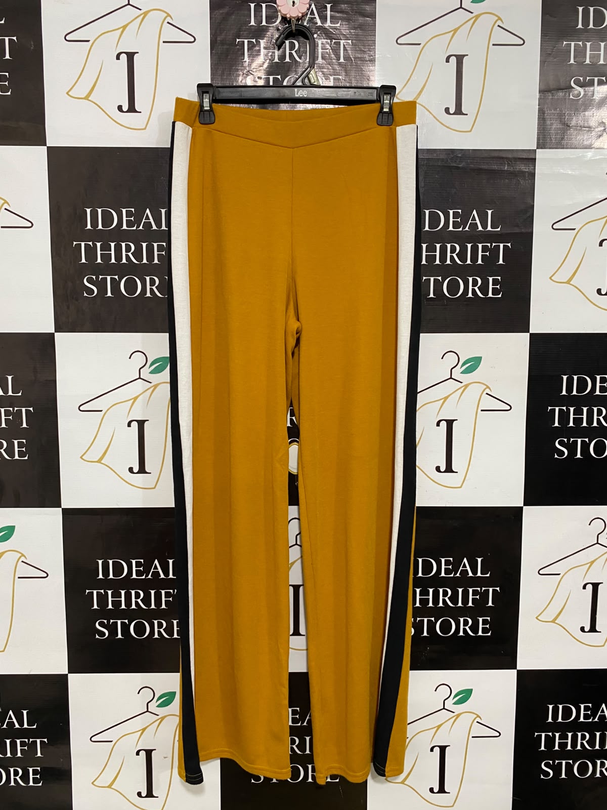 PRIMARK |L| WAIST 29| A56| MUSTARD AND CONTRAST-STRIPE WIDE-LEG TECHNICAL UTILITY TROUSERS