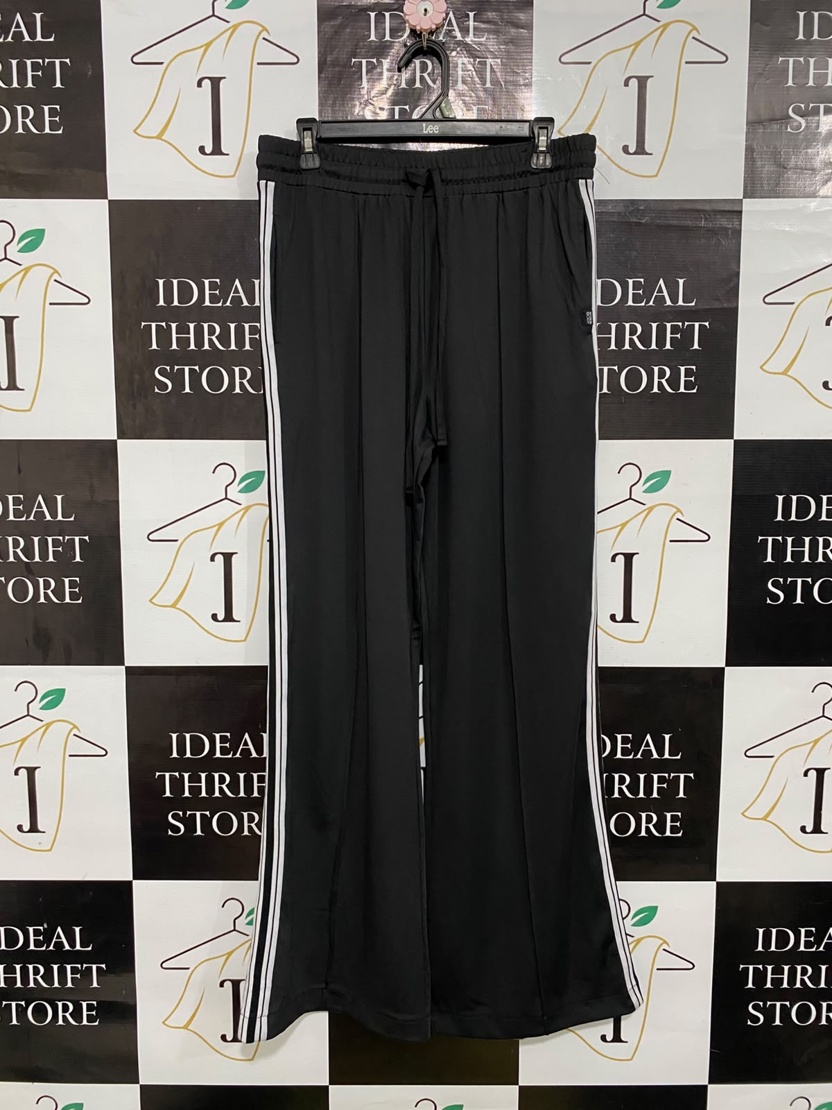 COTTON ON |L| WAIST 32| A56| BLACK SIDE-STRIPE WIDE-LEG TECHNICAL UTILITY TROUSERS