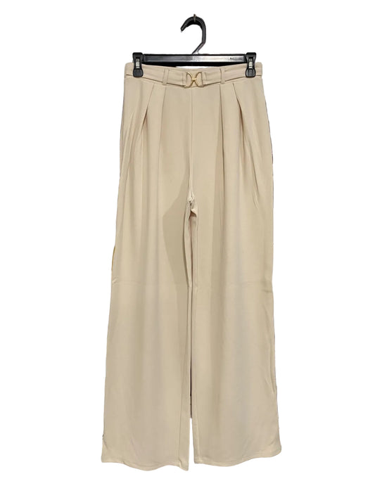 H&M |S| WAIST 28| A56| BEIGE BELTED PLEATED WIDE-LEG TECHNICAL UTILITY TROUSERS