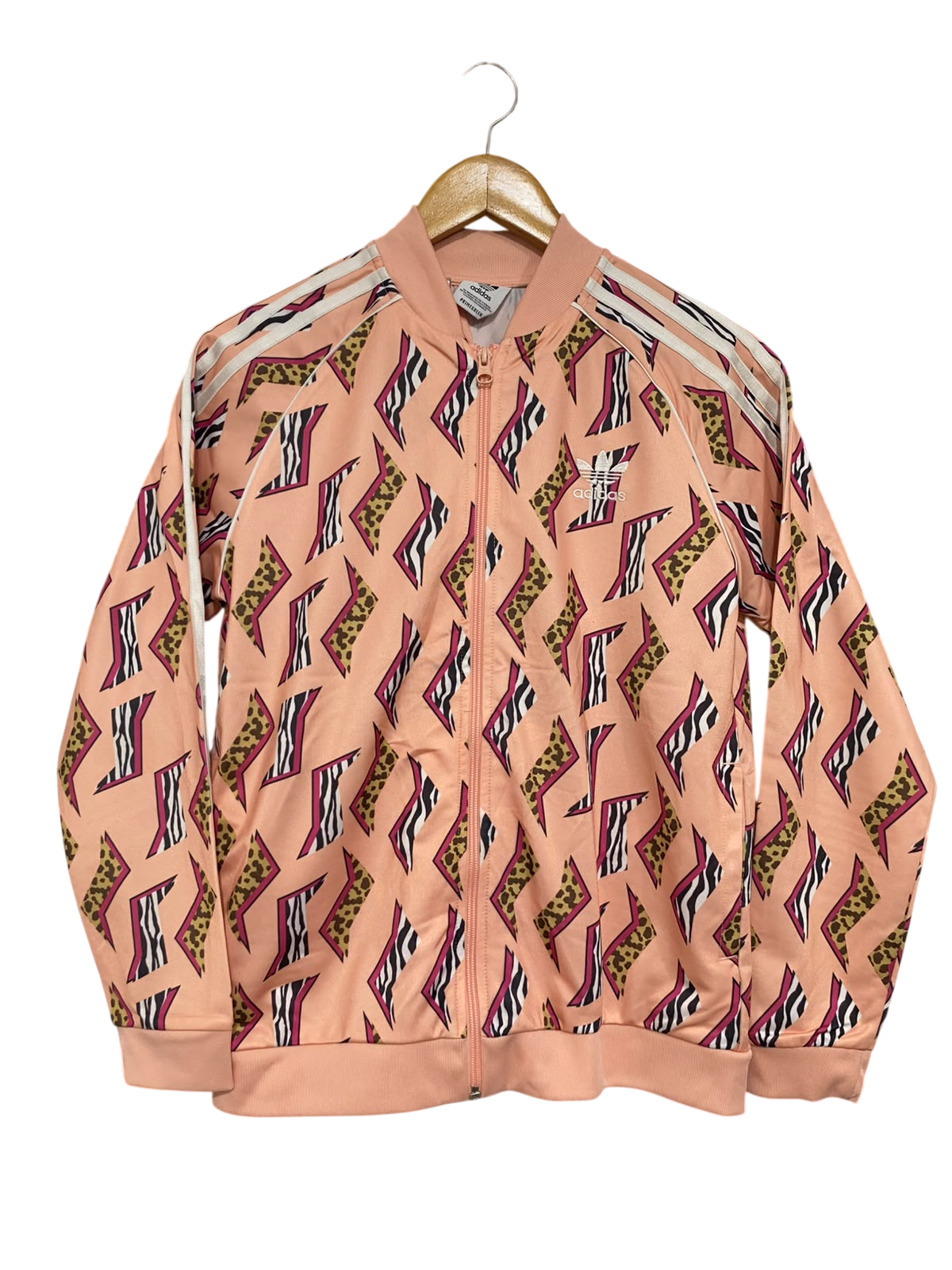 ADIDAS |M| BUST 19| A57| PEACH ANIMAL-PRINT ZIP-UP TECHNICAL UTILITY TRACK JACKET