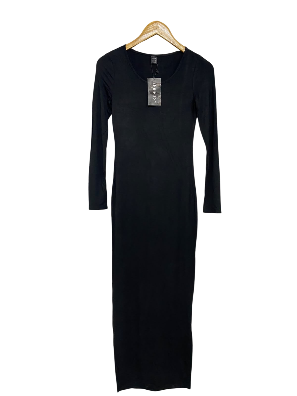 SHEIN |S| BUST 15| A57| BLACK SCOOP-NECK LONG-SLEEVE TECHNICAL UTILITY MIDI DRESS