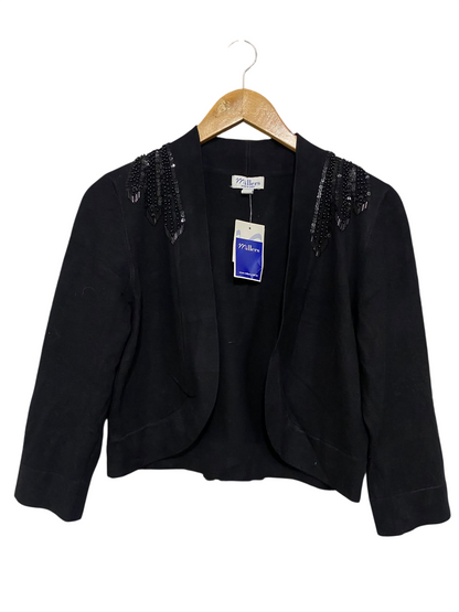 MILLERS |M| BUST 18| A57| BLACK BEADED SHOULDER OPEN-FRONT TECHNICAL UTILITY BOLERO JACKET