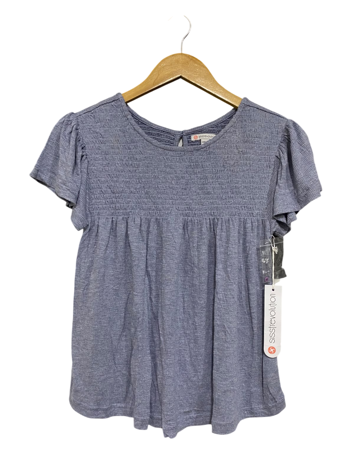 SISSTREVOLUTION |XS| BUST 15| A57| PERIWINKLE BLUE SMOCKED TECHNICAL UTILITY BLOUSE