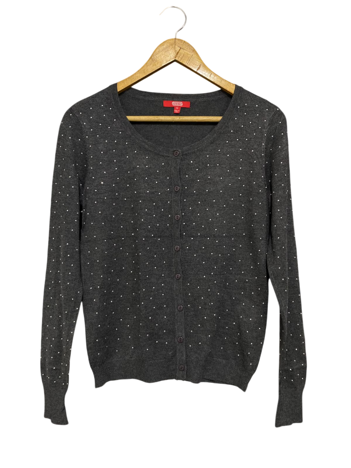 SES |M| BUST 17| A57| CHARCOAL GREY POLKA-DOT TECHNICAL UTILITY CARDIGAN