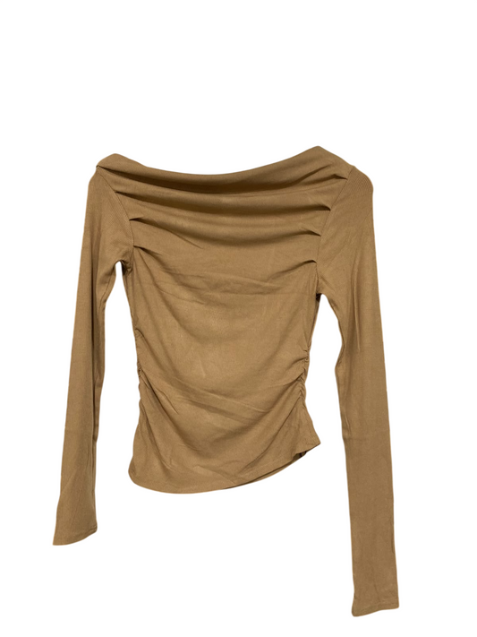 CIDER |S| BUST 14| A57| TAUPE OFF-SHOULDER RUCHED TECHNICAL UTILITY LONG-SLEEVE TOP