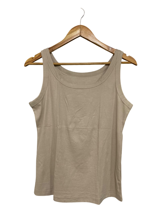 |S| BUST 17| A57| TAUPE RIBBED SCOOP-NECK TECHNICAL UTILITY TANK TOP