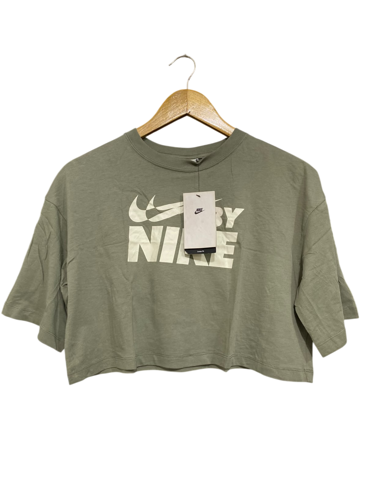 NIKE |M| BUST 20| A57| SAGE GREEN LOGO-PRINT TECHNICAL UTILITY CROP T-SHIRT