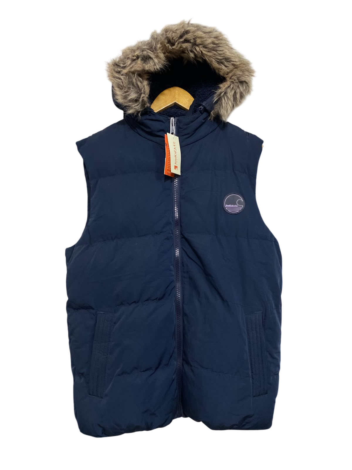 SOULCAL & CO |S| BUST 23| A42| NAVY BLUE FAUX-FUR HOODED TECHNICAL UTILITY PUFFER VEST