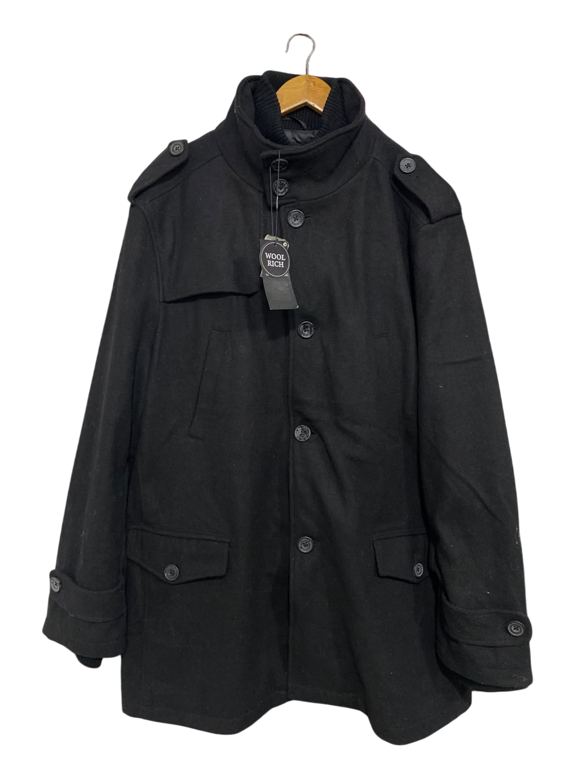 CEDAR WOOD STATE |XXL| BUST 26| A42| BLACK STAND-COLLAR TECHNICAL UTILITY WOOL COAT