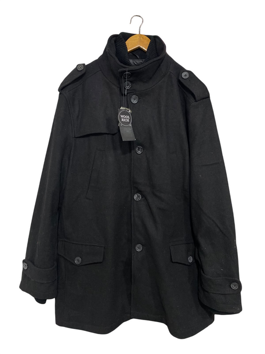 CEDAR WOOD STATE |XXL| BUST 26| A42| BLACK STAND-COLLAR TECHNICAL UTILITY WOOL COAT