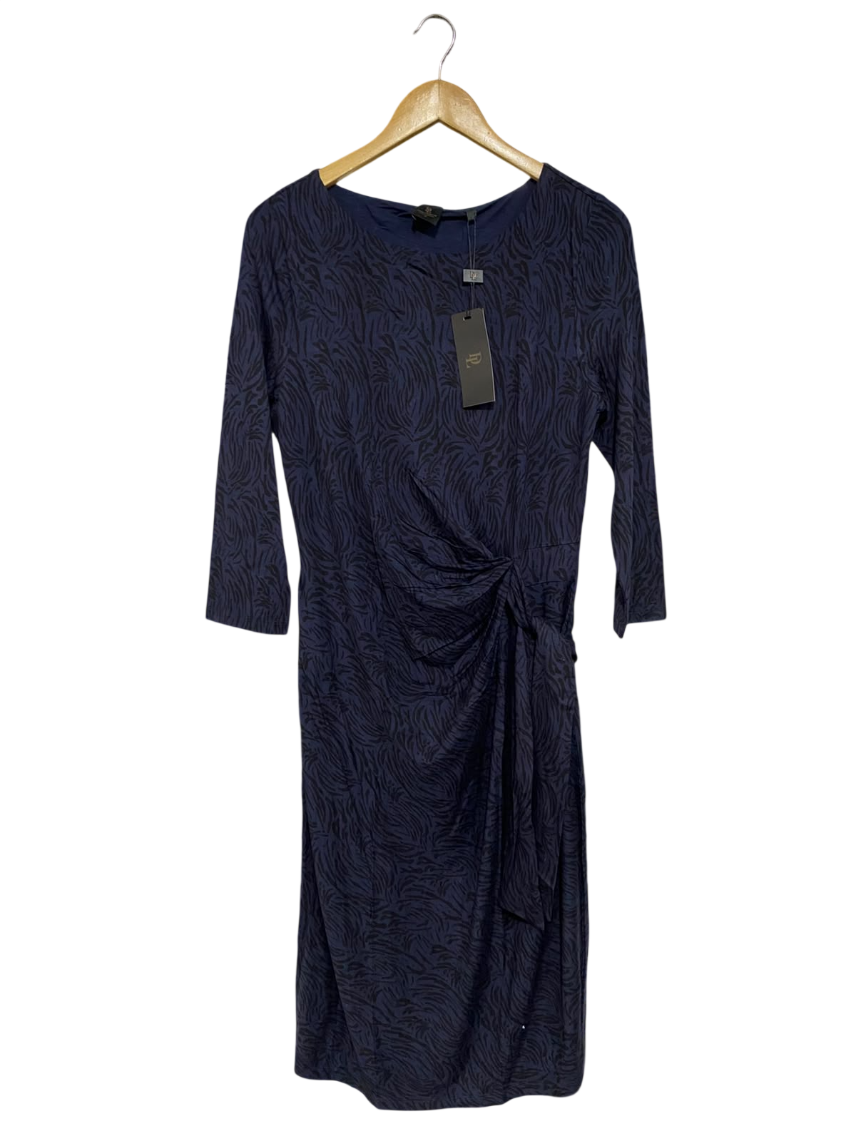 DAVID LAWRENCE |M| BUST 18| A57| NAVY BLUE ABSTRACT-PRINT KNOT-DETAIL TECHNICAL UTILITY MIDI DRESS