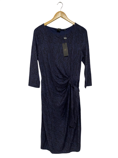 DAVID LAWRENCE |M| BUST 18| A57| NAVY BLUE ABSTRACT-PRINT KNOT-DETAIL TECHNICAL UTILITY MIDI DRESS