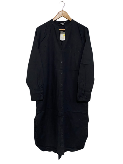 PRIMARK |L| BUST 22| A57| BLACK MANDARIN-COLLAR BUTTON-FRONT TECHNICAL UTILITY MIDI DRESS