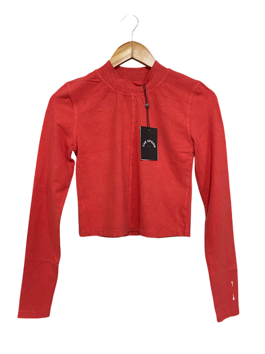 THE UPSIDE |XS| BUST 15| A57| CORAL MOCK-NECK LONG-SLEEVE TECHNICAL UTILITY CROP TOP