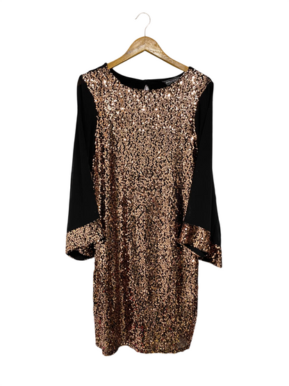 BILLIE & BLOSSOM |L| BUST 20| A57| ROSE GOLD SEQUIN AND BLACK LONG-SLEEVE TECHNICAL UTILITY DRESS