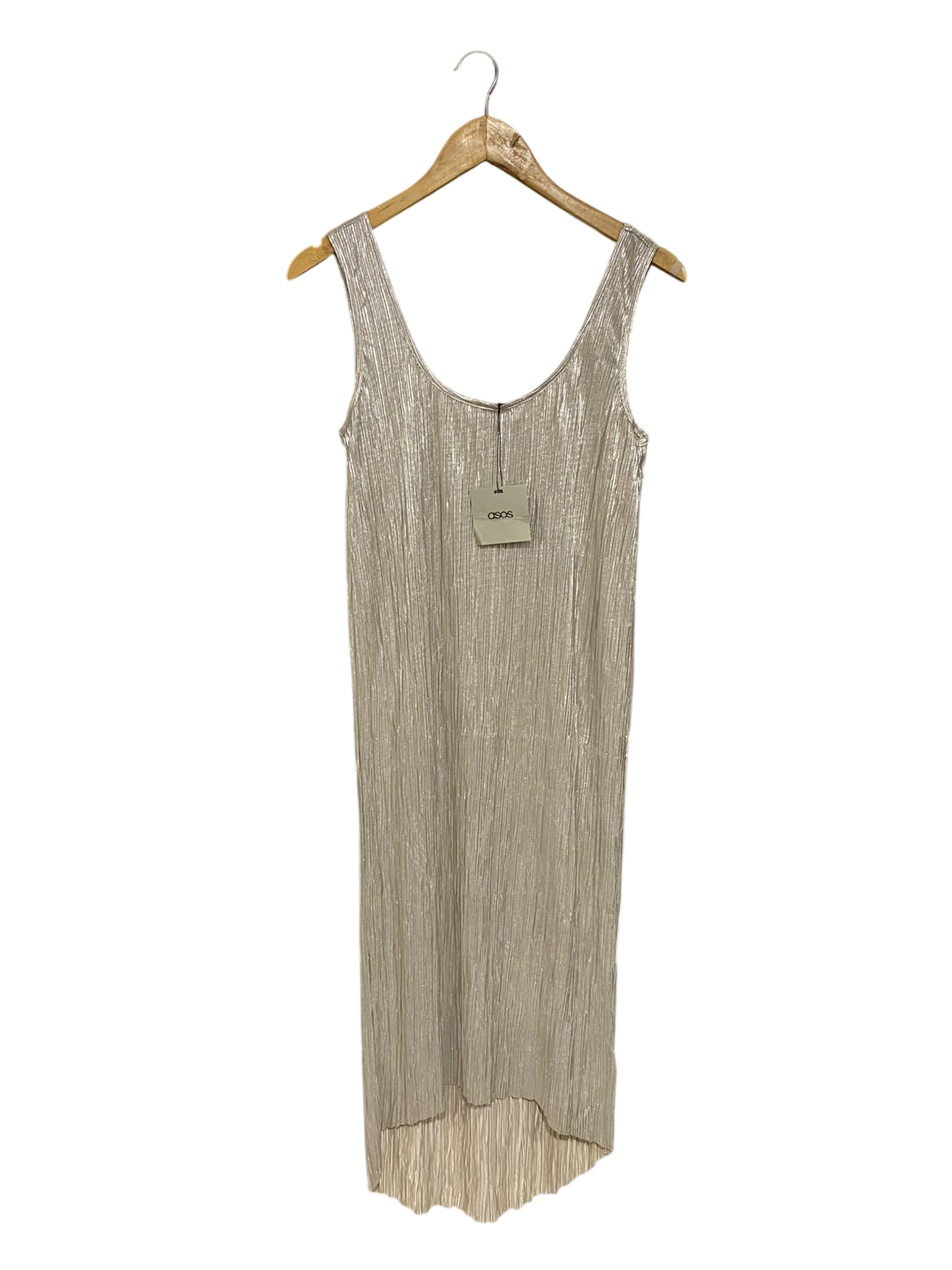 ASOS |S| BUST 16| A57| METALLIC SILVER PLEATED TANK TECHNICAL UTILITY MIDI DRESS