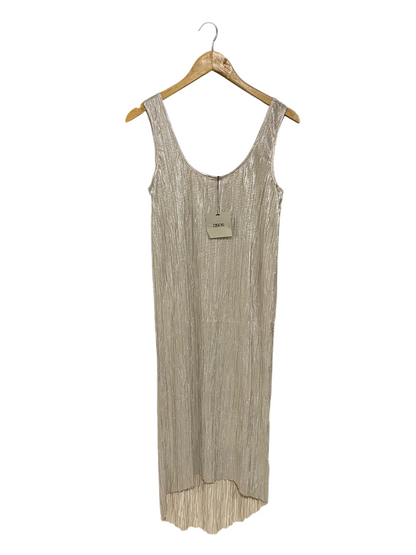 ASOS |S| BUST 16| A57| METALLIC SILVER PLEATED TANK TECHNICAL UTILITY MIDI DRESS