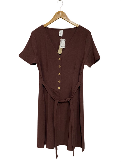 ANKO |L| BUST 19| A57| BROWN BUTTON-FRONT SHORT-SLEEVE TECHNICAL UTILITY DRESS