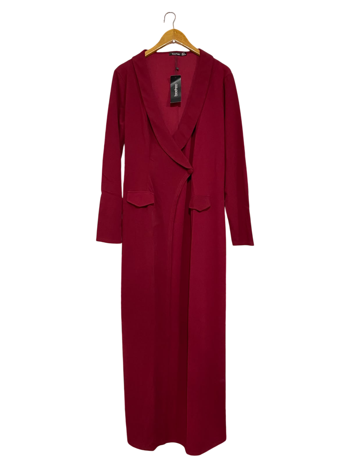 BOOHOO |L| BUST 21| A57| BURGUNDY BLAZER-STYLE TECHNICAL UTILITY MAXI DRESS