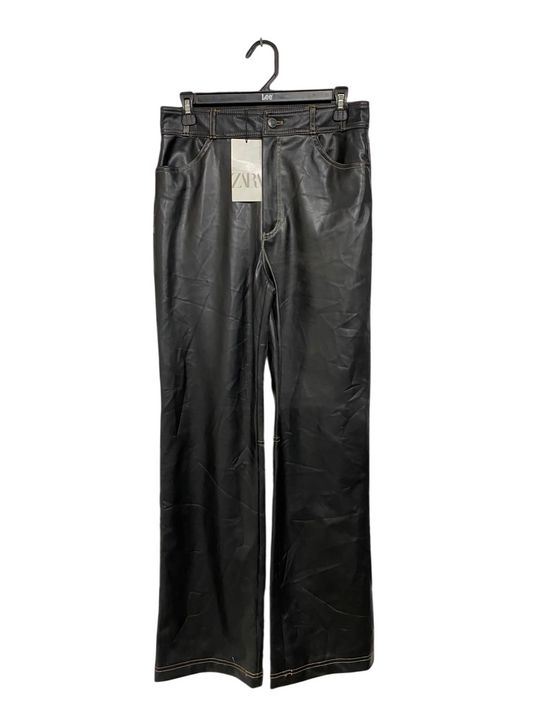 ZARA |M| WAIST 30| A57| BLACK FAUX-LEATHER WIDE-LEG TECHNICAL UTILITY TROUSERS