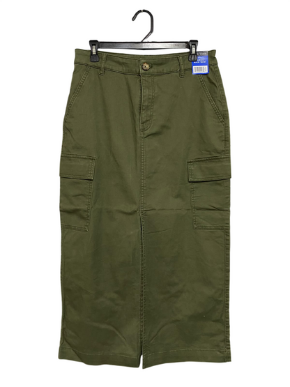 WELL WORM |L| WAIST 32| A57| OLIVE GREEN CARGO-POCKET TECHNICAL UTILITY MIDI SKIRT