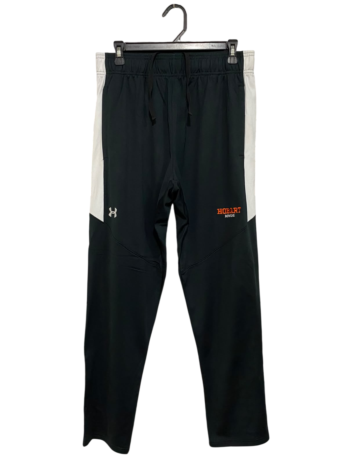 UNDER ARMOUR |L| WAIST 30| A57| HOBART ROWING BLACK AND WHITE TECHNICAL UTILITY TRACK PANTS
