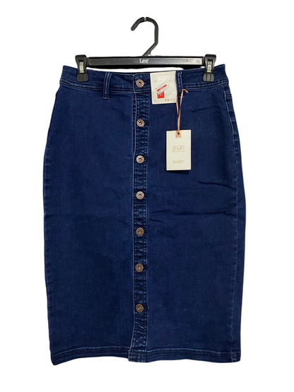 F&F |M| WAIST 28| A57| DARK BLUE DENIM BUTTON-FRONT TECHNICAL UTILITY MIDI SKIRT