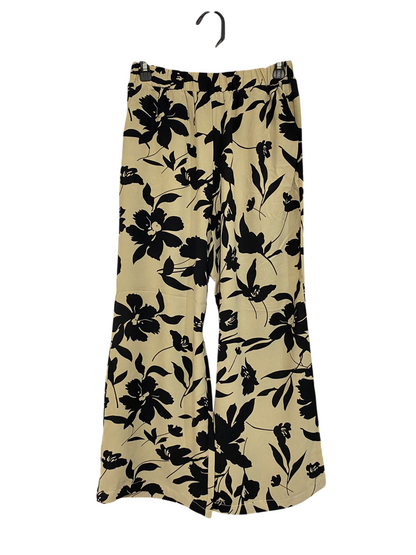 EMERY ROSE |M| WAIST 26| A57| BEIGE AND BLACK FLORAL-PRINT WIDE-LEG TECHNICAL UTILITY TROUSERS