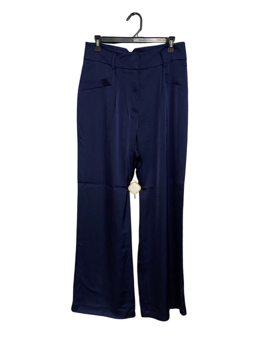 PORTMANS |L| WAIST 30| A57| NAVY SATIN-FINISH WIDE-LEG TECHNICAL UTILITY TROUSERS