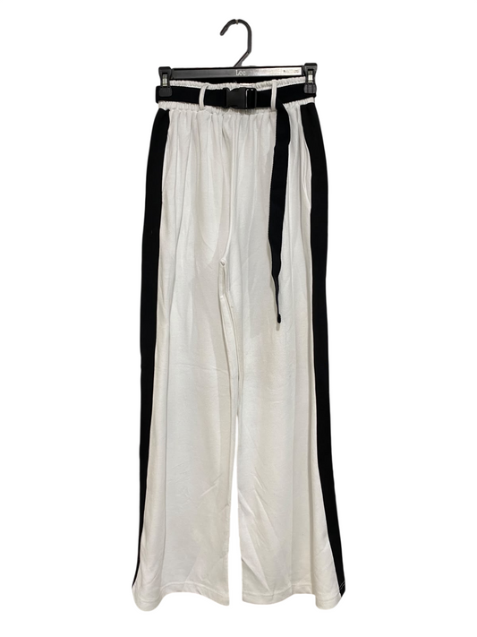 DIVCOV |XS| WAIST 24| A57| WHITE AND BLACK SIDE-STRIPE TECHNICAL UTILITY WIDE-LEG TROUSERS
