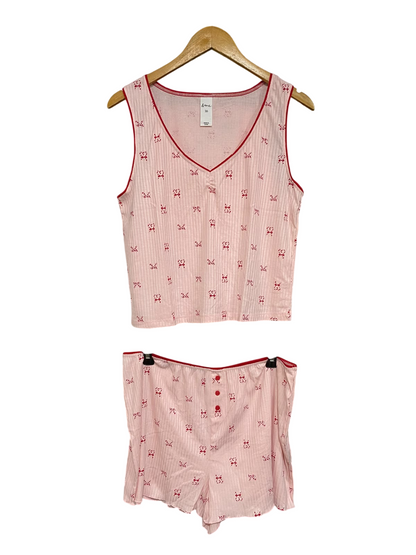 & ME |L| A57| PINK PRINTED V-NECK TANK AND SHORTS TECHNICAL UTILITY SET
