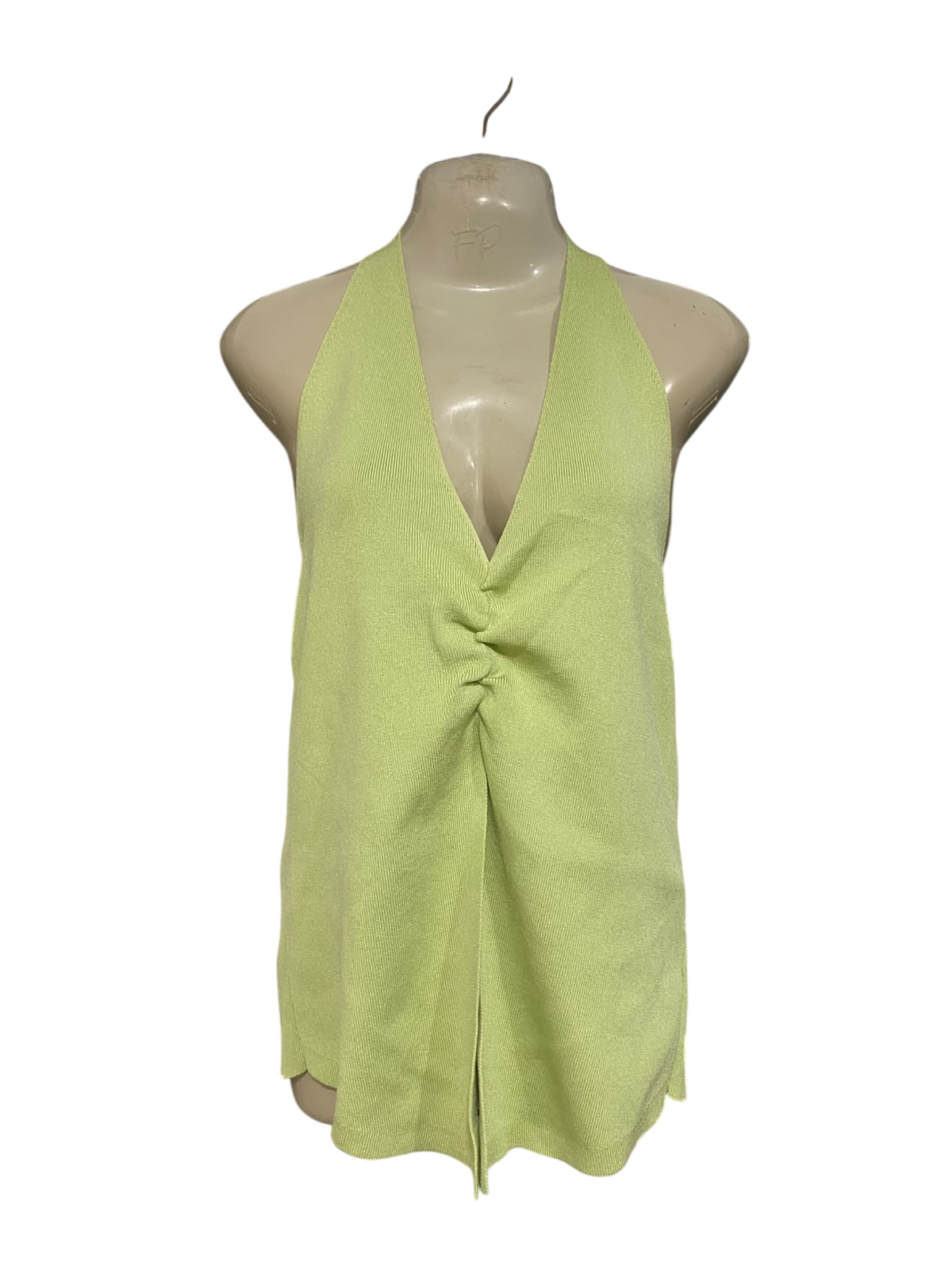 ANKO |M| BUST 17| A57| LIME GREEN HALTER-NECK TWIST-FRONT TECHNICAL UTILITY TOP