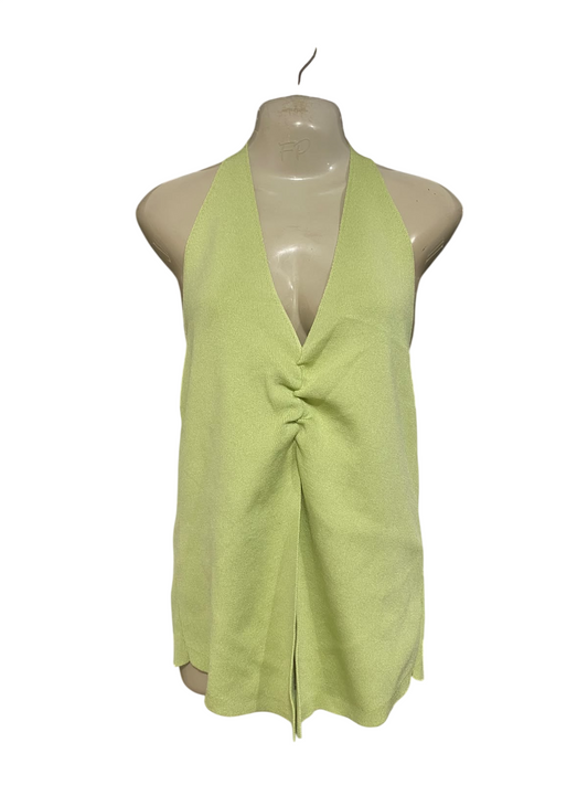 ANKO |M| BUST 17| A57| LIME GREEN HALTER-NECK TWIST-FRONT TECHNICAL UTILITY TOP