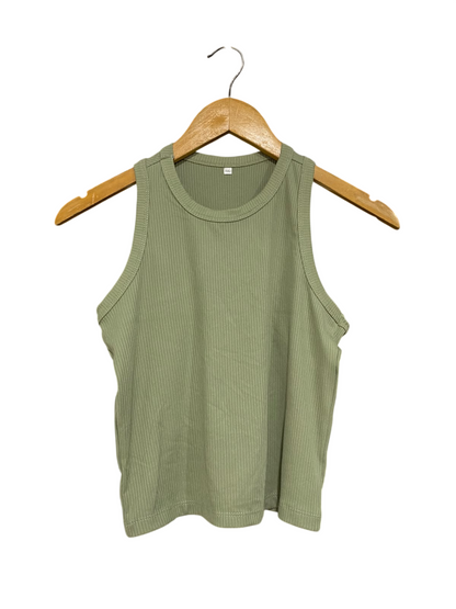 |M/L| BUST 15| A57| SAGE GREEN RIBBED CREWNECK TANK TOP