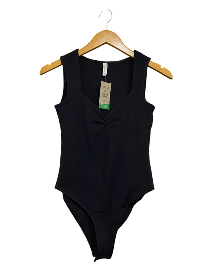 & ME |S| BUST 13| A57| BLACK SQUARE-NECK RUFFLE-BUST TECHNICAL UTILITY BODYSUIT