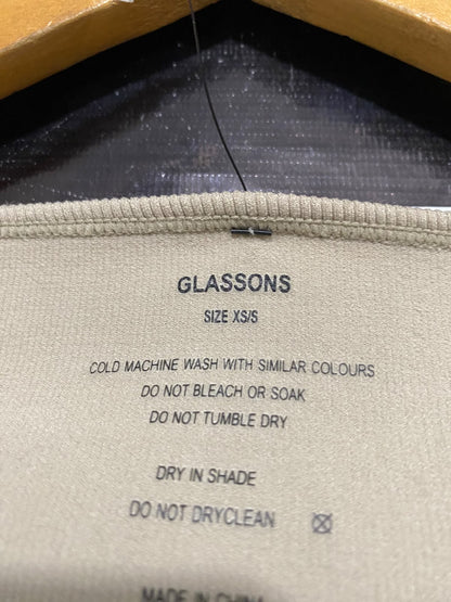 GLASSONS |XS/S| BUST 11| A57| BEIGE SQUARE-NECK LONG-SLEEVE CROPPED TECHNICAL UTILITY TOP