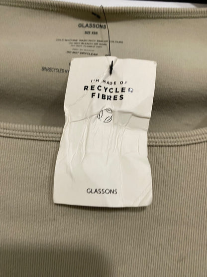 GLASSONS |XS/S| BUST 11| A57| BEIGE SQUARE-NECK LONG-SLEEVE CROPPED TECHNICAL UTILITY TOP