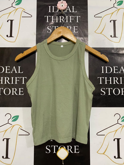 |M/L| BUST 15| A57| SAGE GREEN RIBBED CREWNECK TANK TOP
