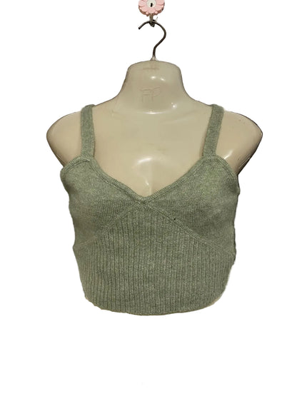 GLASSONS |S| BUST 15| A57| SAGE GREEN RIBBED CORSET-SEAM CROPPED TECHNICAL UTILITY TANK TOP