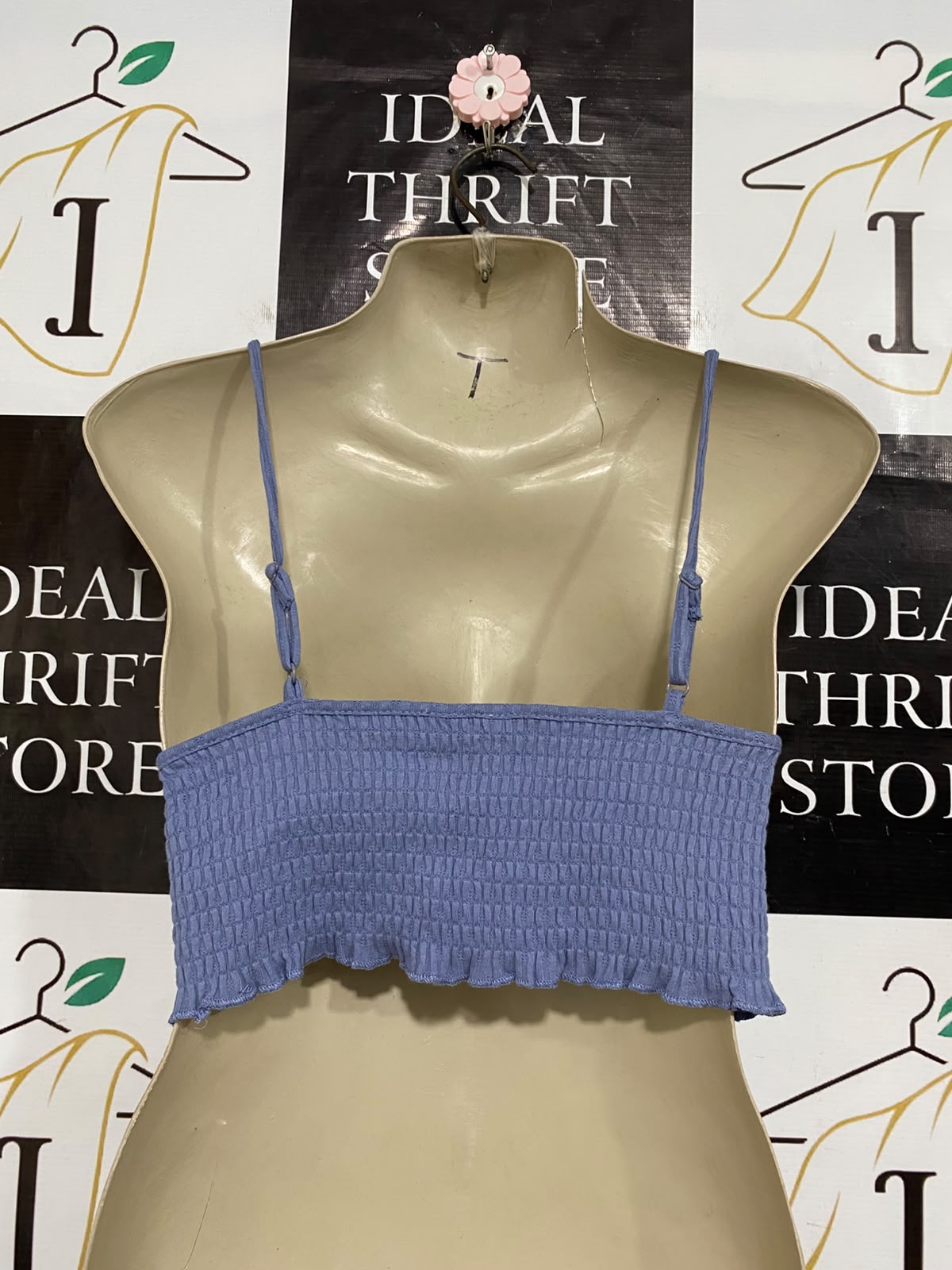 COTTON ON |S| BUST 15| A57| SLATE BLUE SMOCKED-HEM RUSHED-STRAP TECHNICAL UTILITY CROP TOP
