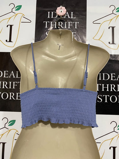 COTTON ON |S| BUST 15| A57| SLATE BLUE SMOCKED-HEM RUSHED-STRAP TECHNICAL UTILITY CROP TOP