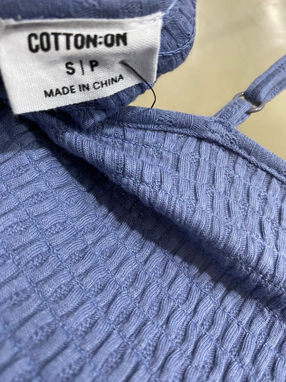 COTTON ON |S| BUST 15| A57| SLATE BLUE SMOCKED-HEM RUSHED-STRAP TECHNICAL UTILITY CROP TOP