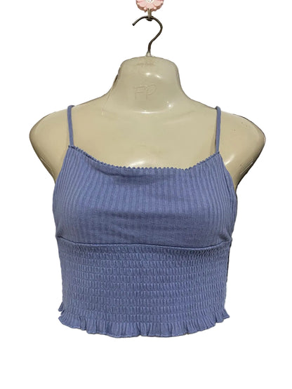 COTTON ON |S| BUST 15| A57| SLATE BLUE SMOCKED-HEM RUSHED-STRAP TECHNICAL UTILITY CROP TOP