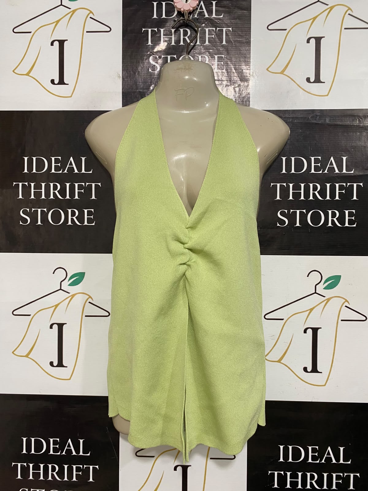 ANKO |M| BUST 17| A57| LIME GREEN HALTER-NECK TWIST-FRONT TECHNICAL UTILITY TOP