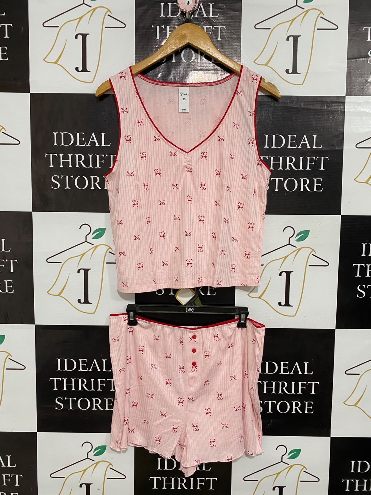 & ME |L| A57| PINK PRINTED V-NECK TANK AND SHORTS TECHNICAL UTILITY SET