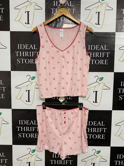 & ME |L| A57| PINK PRINTED V-NECK TANK AND SHORTS TECHNICAL UTILITY SET