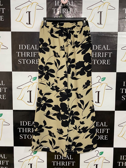 EMERY ROSE |M| WAIST 26| A57| BEIGE AND BLACK FLORAL-PRINT WIDE-LEG TECHNICAL UTILITY TROUSERS