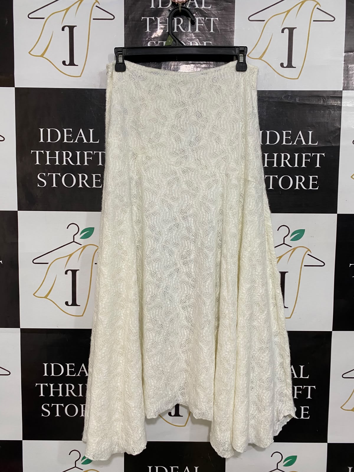 LIONESS |L| WAIST 32| A57| OFF-WHITE LACE TEXTURED TECHNICAL UTILITY MAXI SKIRT