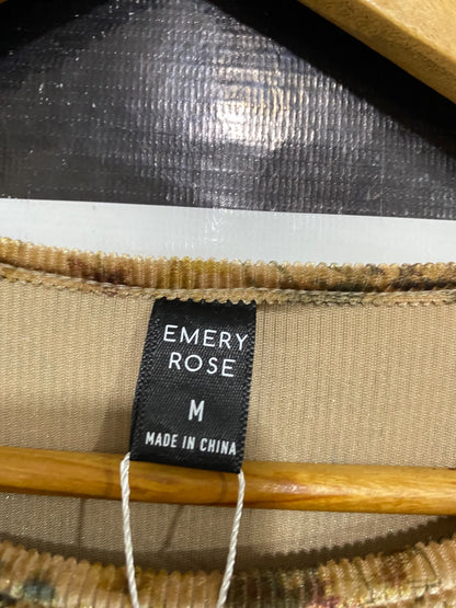 EMERY ROSE |M| BUST 19| A57| MUSTARD FLORAL-PRINT VELVET LONG-SLEVE TECHNICAL UTILITY MIDI DRESS