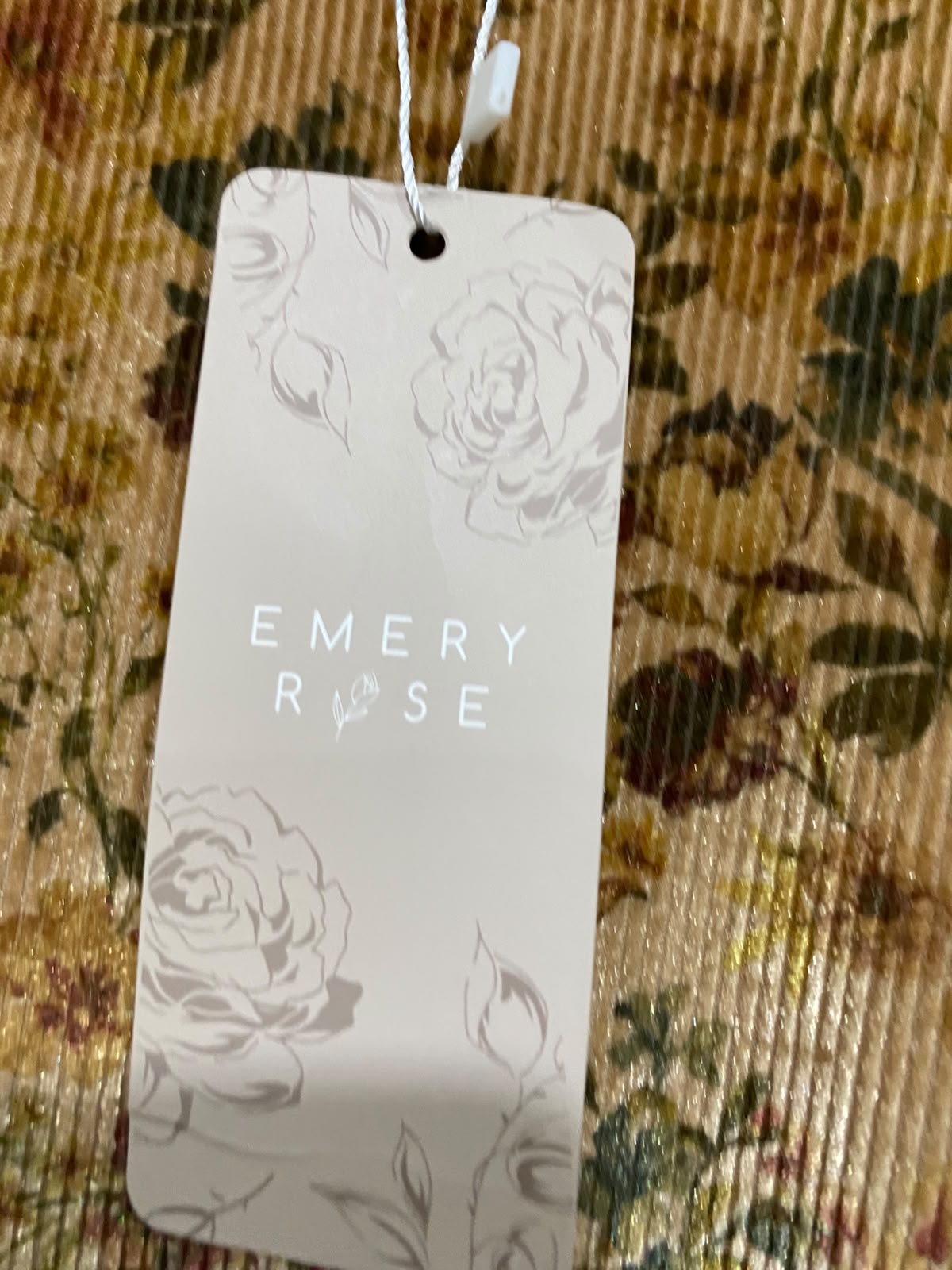EMERY ROSE |M| BUST 19| A57| MUSTARD FLORAL-PRINT VELVET LONG-SLEVE TECHNICAL UTILITY MIDI DRESS